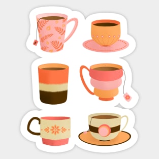 Orange and pink tea cups Sticker